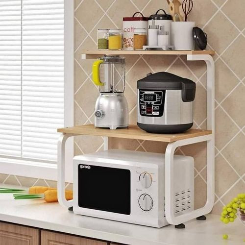 2 Tier Microwave Oven Rack Shelf And Kitchen Storage Space Saving Organizer- Brown.