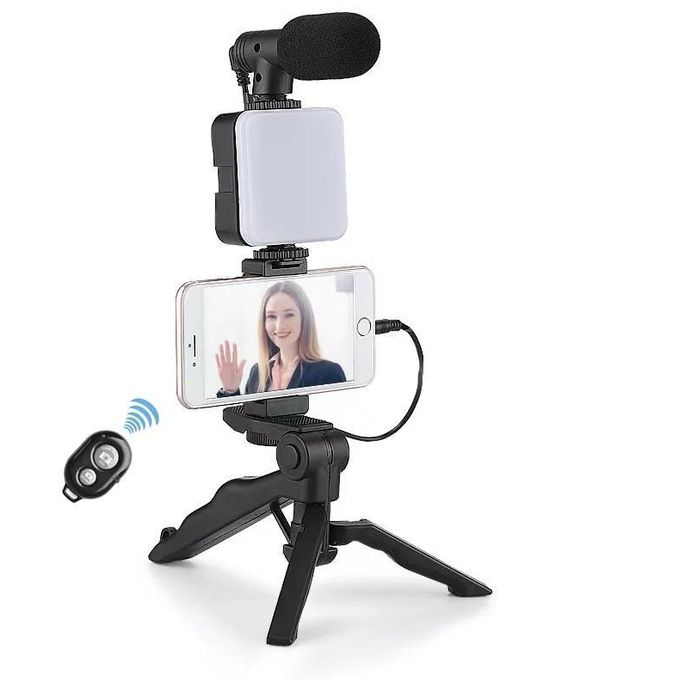 Tripod for DSLR Camera Operating Height Video Recording Vlogging Kit for Video Making, Mic, Mini Tripod Stand, LED Light & Phone Holder Clip for Podcasting With Microphone and And Light For Live Broad