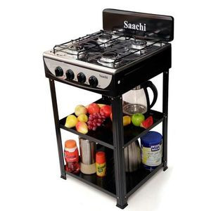 Saachi 4 Burner Gas Stove Cooker With 2 Shelves Stands, Black, White