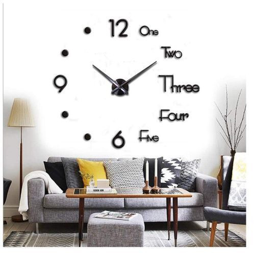 50x45CM 3D DIY Silent Sticker Wall Clock For Kitchen, Office, Bedroom, Living Room Decor-Black.