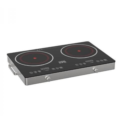 Winningstar Double Induction Cooker Inverter Infrared Cooker Portable Ceramic Glass Plate Sensor Touch & Knob Control, Black Crystal Panel, 120 Mins Timer, Safety Lock, Overheat Protection -Silver