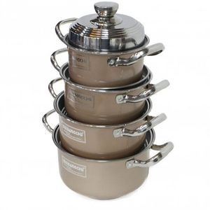 Stainless Steel 8PCS Cookware Saucepan Set- Cream.