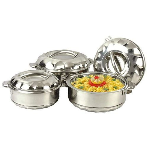 3Pc Stainless Steel Insulated Hot Pot Dishes Lunch Food Carrier - Silver.