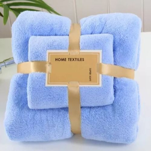 2 Piece Microfiber Hair Swimming Face Bath Hand Bathroom Towels -Blue.