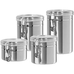 4-Piece Stainless Steel Canister Storage Tins With Acrylic Lid, Silver.