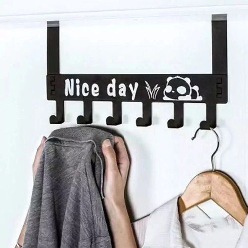 6 Hooks Nice Day Metal Hooks Over Door Bags Clothes Hanger Rack- Black.