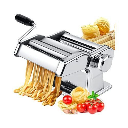 Pasta Maker Roller Machine, Manual Spaghetti, Noodles Maker Cutter-Silver.