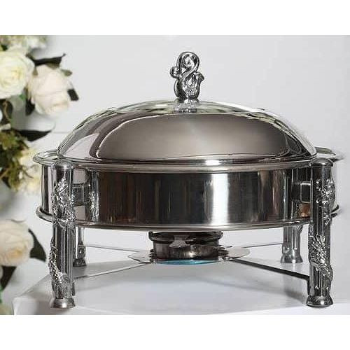 26CM Stainless Steel Small Round Chafing Dish Food Warmer Hot Pot Outdoor Camping Alcohol Stove- Silver