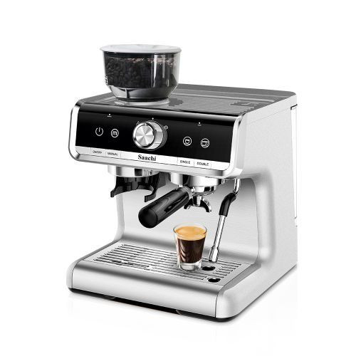 Saachi Cuppucino, Coffee Maker With Grinder And 15 Bar Espresso Pump, Silver.